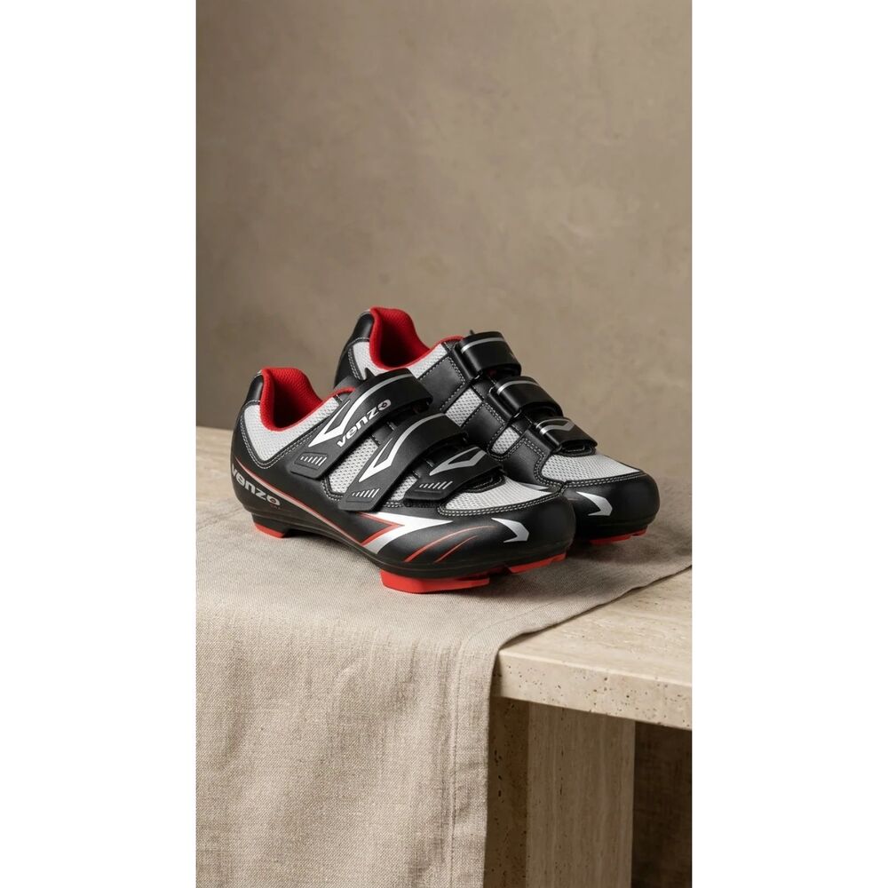 Venzo Black, red, and silver Synthetic upper with mesh panels, W8-M6.5